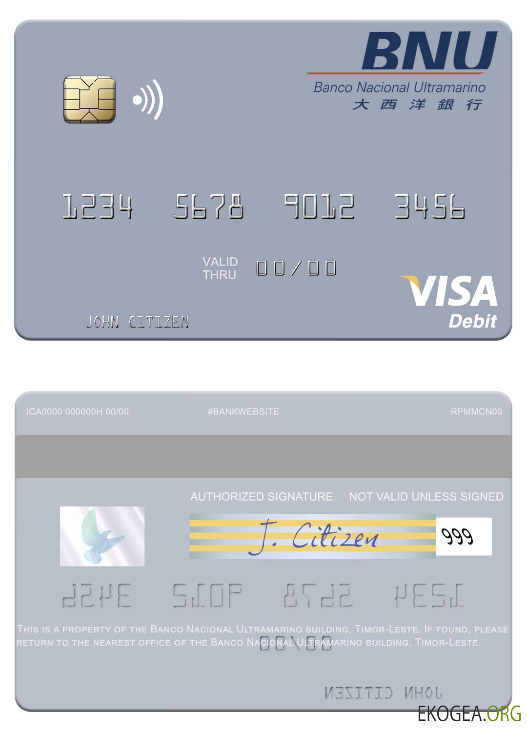 Carte de débit visa pour bâtiment Timor Leste Banco Nacional Ultramarino